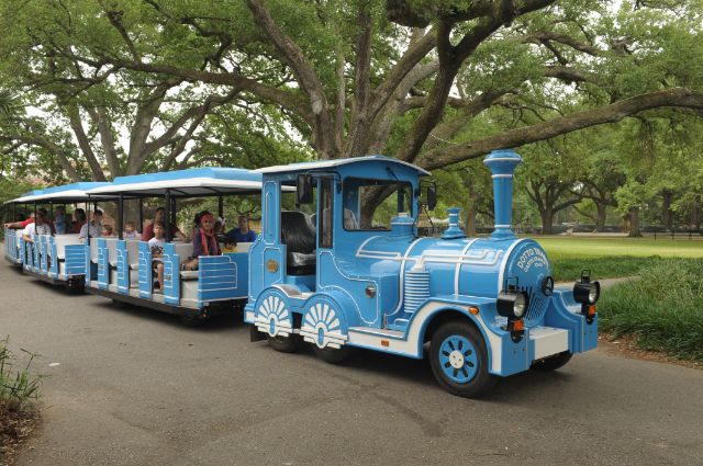 Guests riding the Swamp Train at Audubon Zoo in New Orleans